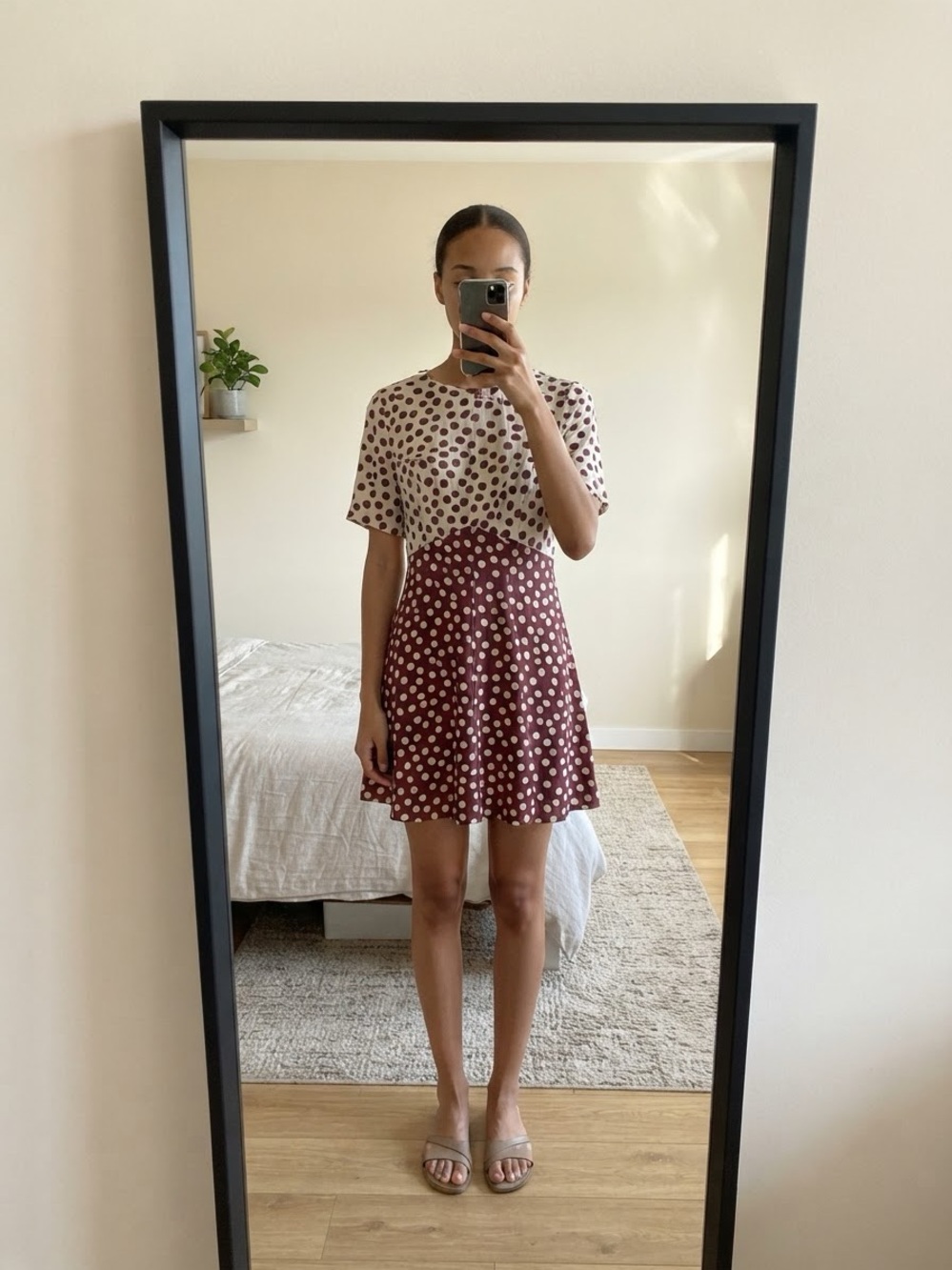 ASOS Cream and Burgundy Polka Dot Casual Dress size 8